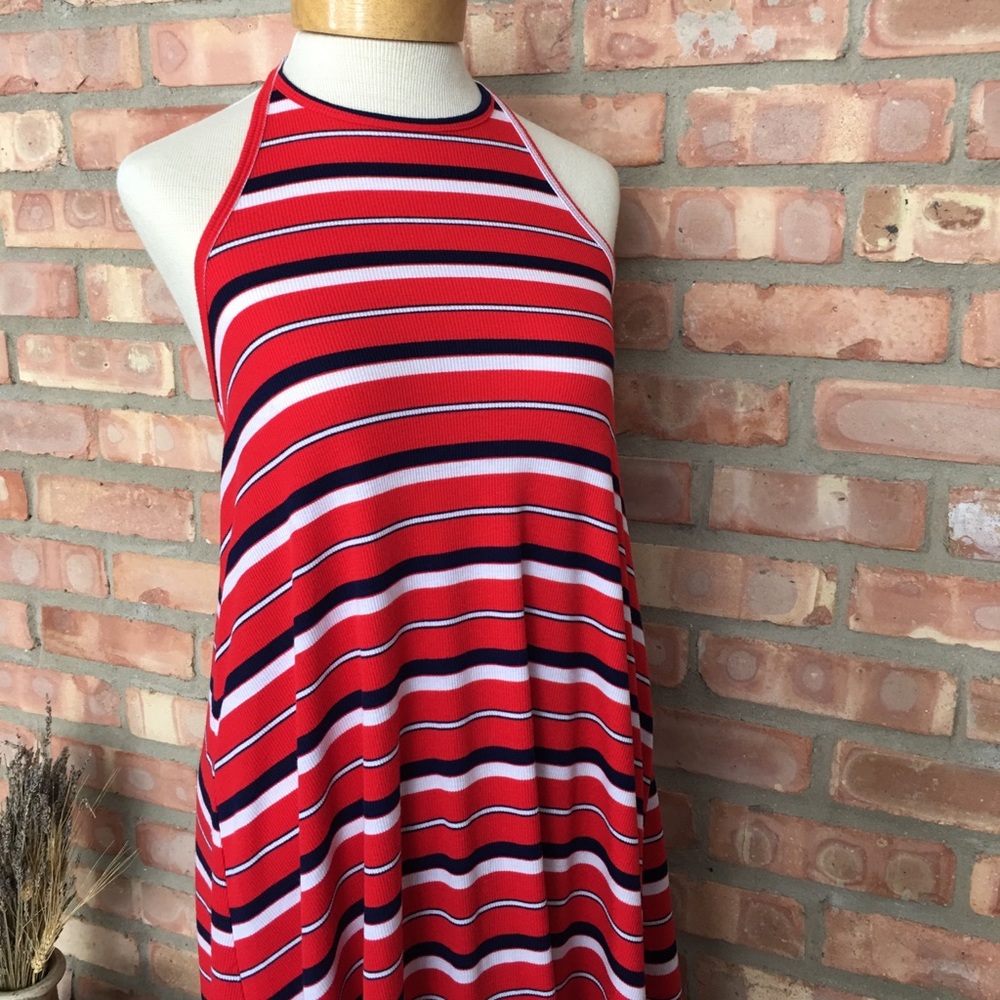 NWOT Mossimo red white blue halter dress M